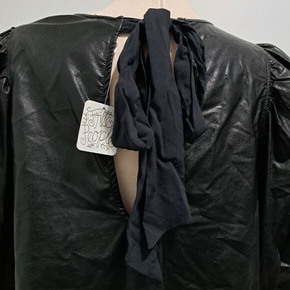 Free People Bri Babe Faux Leather Blouse Oversized Small Black NWT - Picture 14 of 14